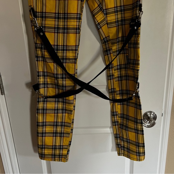 Tripp NYC Daang Goodman Men’s Pants Yellow Plaid Punk Size 28 Straps and Zippers - Picture 6 of 9